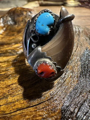 Coral Turquoise and Bear Claw Ring [SG-052]