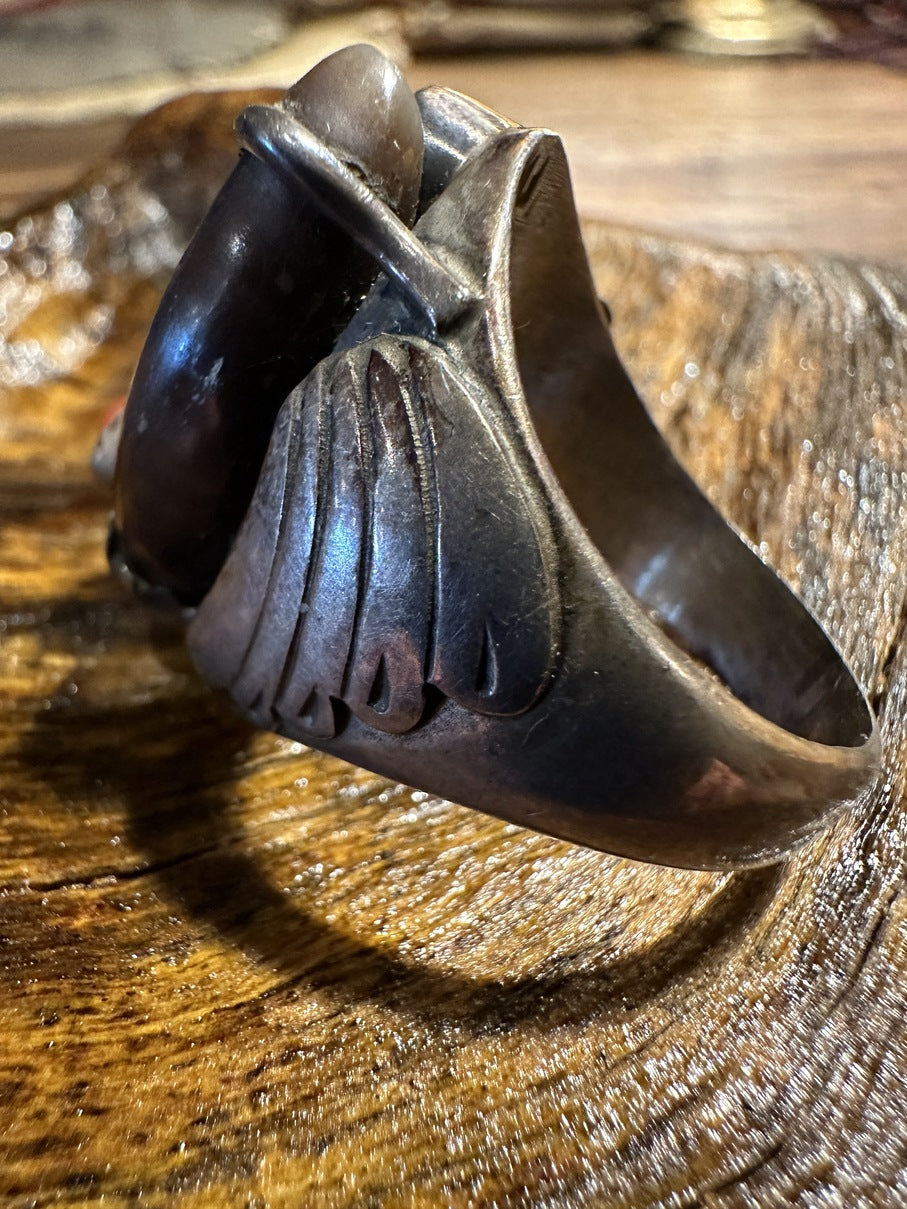 Coral Turquoise and Bear Claw Ring