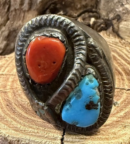 Coral and Turquoise Snake Ring