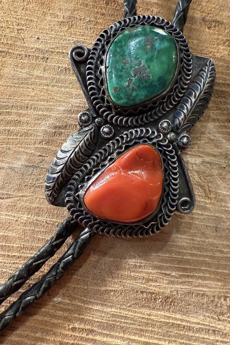 Damele Turquoise and Coral Bolo Tie