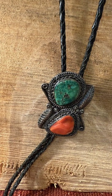 Damele Turquoise and Coral Bolo Tie