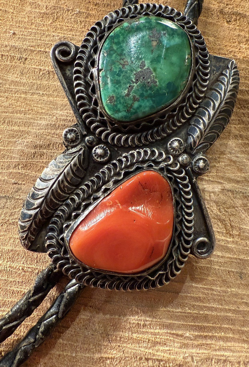 Damele Turquoise and Coral Bolo Tie