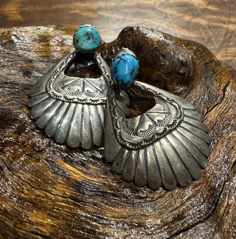 Deep Hand Stamped Earrings With King Man Stones