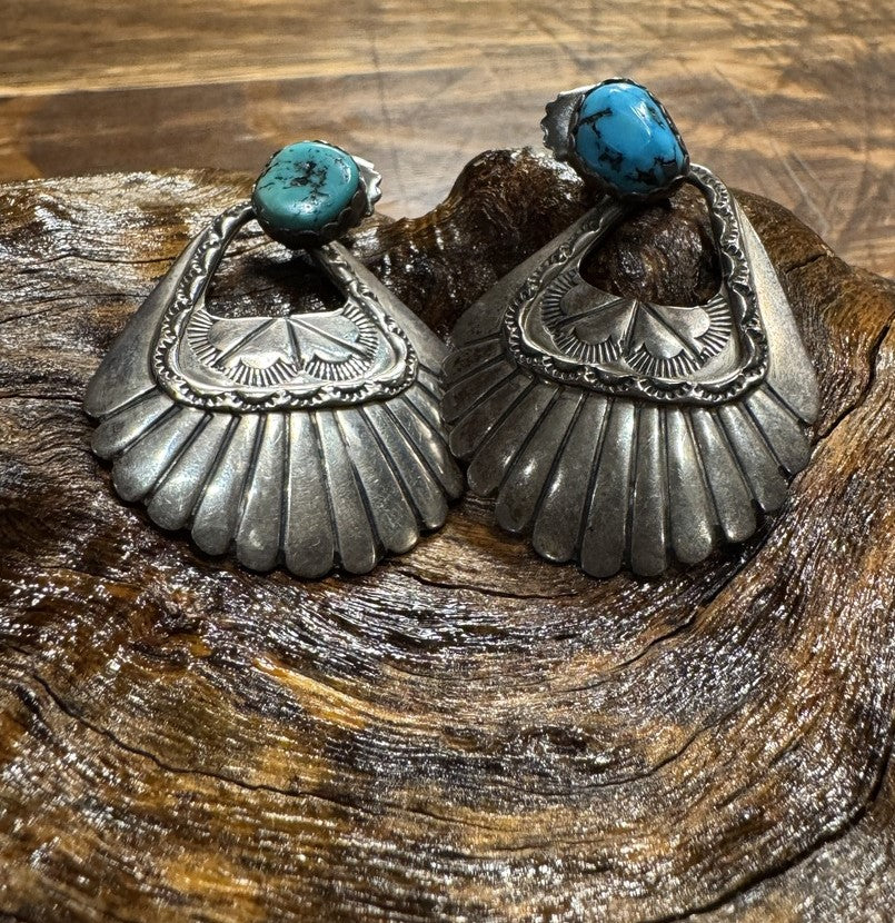 Deep Hand Stamped Earrings With King Man Stones