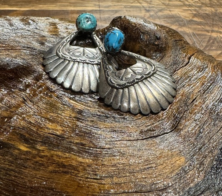 Deep Hand Stamped Earrings With King Man Stones