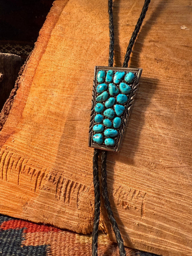 E Spencer Turquoise Cluster Bolo Tie