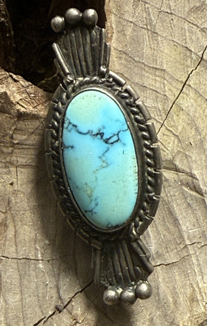 Feather Fluted Ends Turquoise Pin