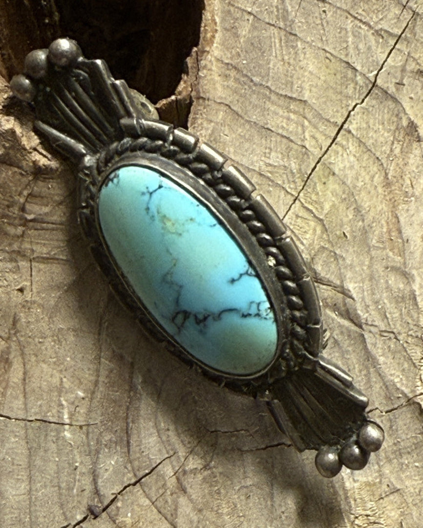 Feather Fluted Ends Turquoise Pin