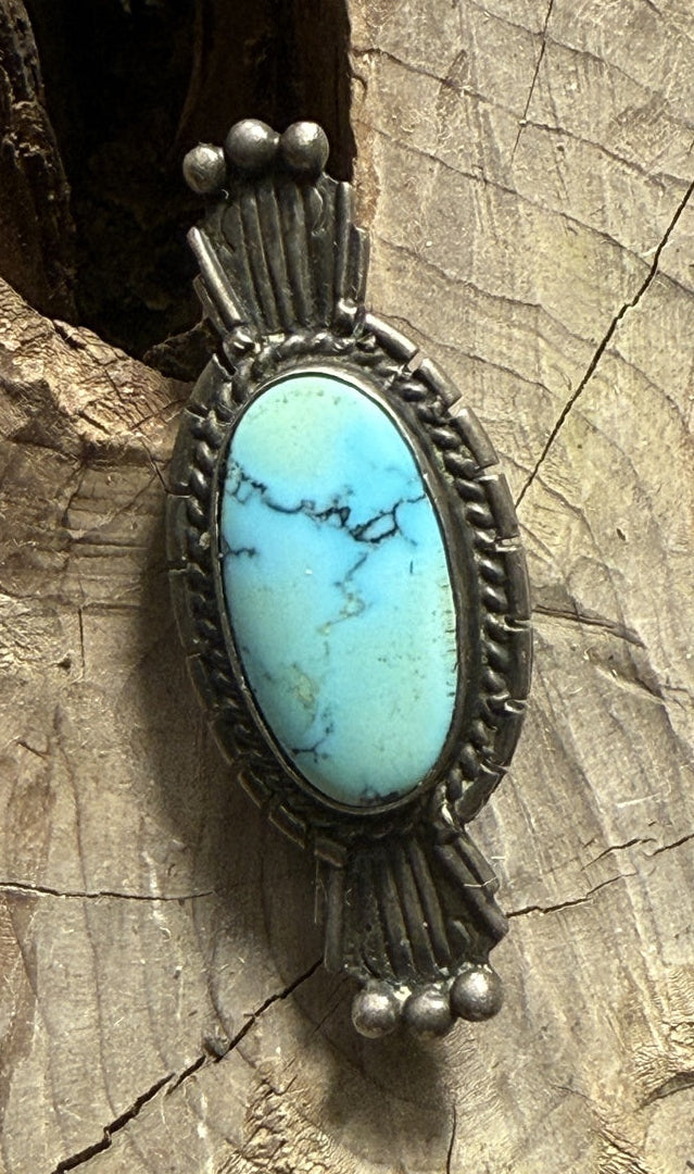 Feather Fluted Ends Turquoise Pin