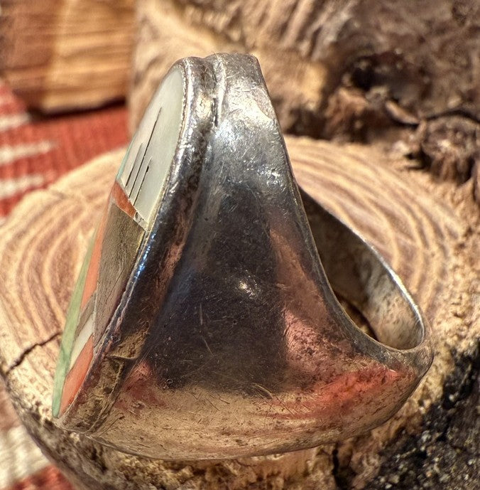Silver Ring With Inlay Heavy Silver Inlay Ring | Genuine Turquoise Rings | Authentic Coral ...