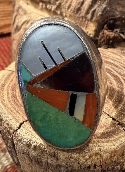 Silver Ring With Inlay Heavy Silver Inlay Ring | Genuine Turquoise Rings | Authentic Coral ...