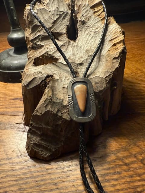 Sterling Silver Bolo Tie With Tan Stone [SG-447]