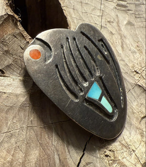 Inlay Bear Claw Turquoise Coral Pin