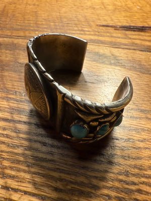 J. Martinez Silver Dollar Turquoise Cuff