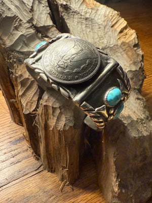 J. Martinez Silver Dollar Turquoise Cuff