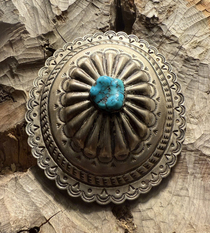 Large Silver Concha with Turquoise Stone