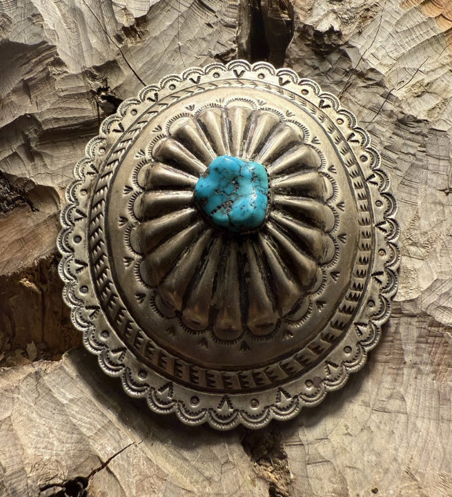 Large Silver Concha with Turquoise Stone