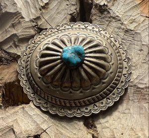 Large Silver Concha with Turquoise Stone