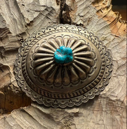 Large Silver Concha with Turquoise Stone