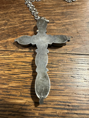 Morenci Blue Cabochon Cross with Silver Rain Drops 