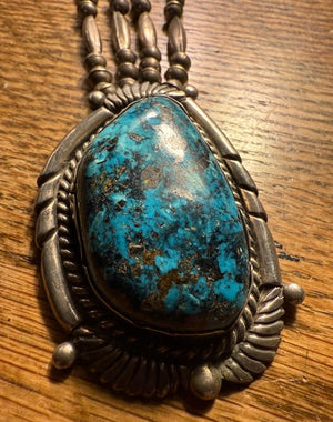 Morenci Stone and Silver Bead Pendant Necklace