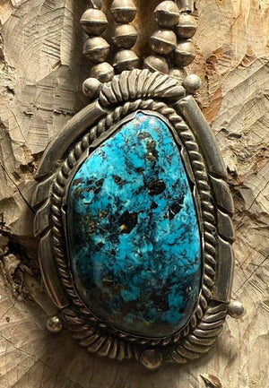 Morenci Stone and Silver Bead Pendant Necklace