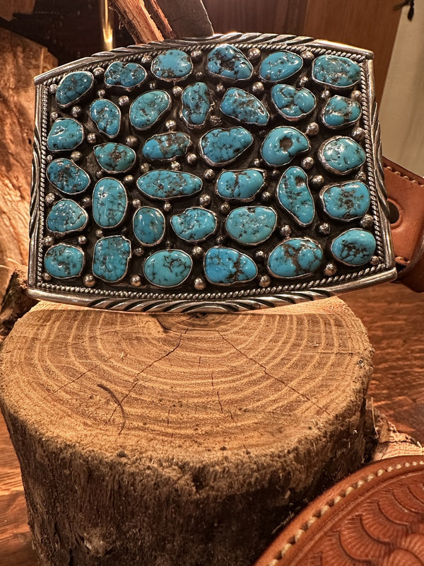 最終値下げ　激レア　ビッグサイズ・オールドモレンシーターコイズ　ベルトバックル Morenci-Turquoise-Belt-Buckle-