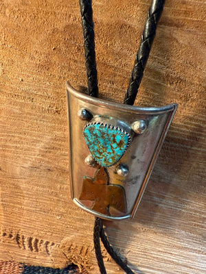 Morenci Turquoise & Copper Peyote Bird Bolo Tie
