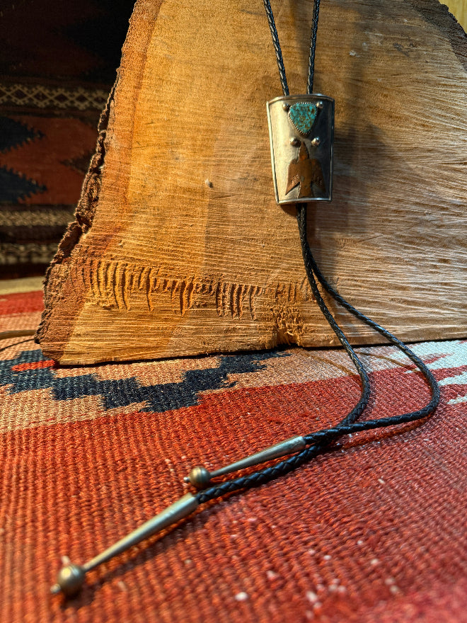 Morenci Turquoise & Copper Peyote Bird Bolo Tie