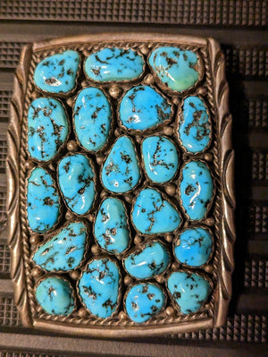 Native American Belt Buckle, Turquoise and Silver