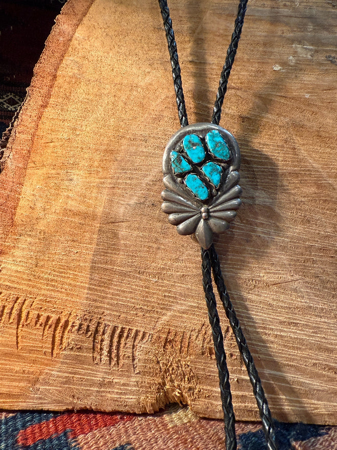 Old Zuni Butterfly Turquoise Bolo Tie