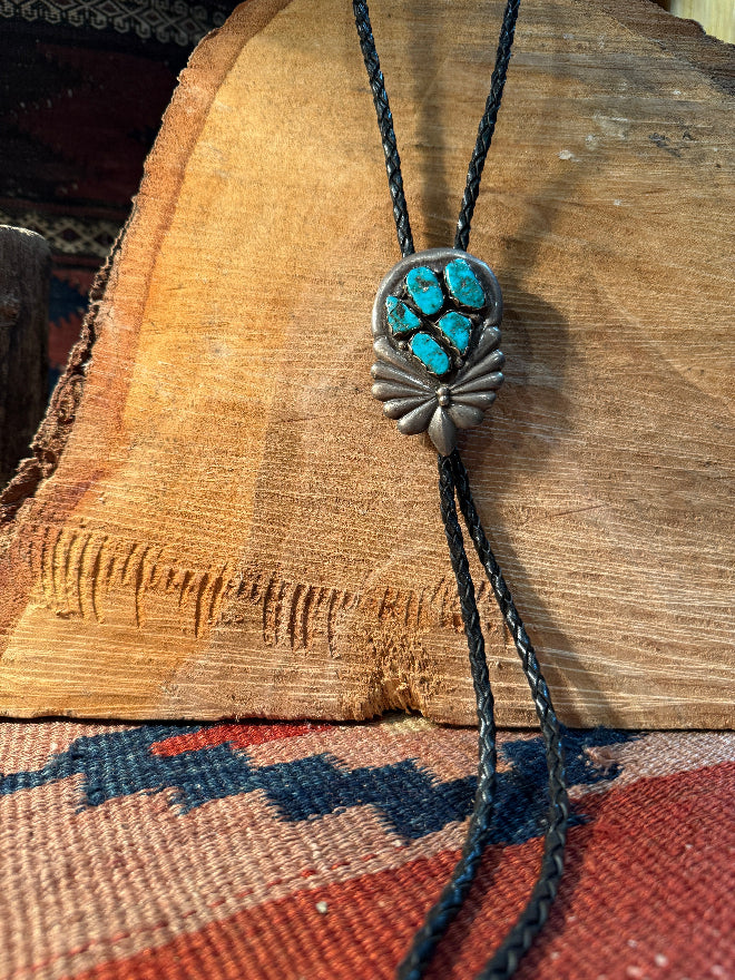 Old Zuni Butterfly Turquoise Bolo Tie