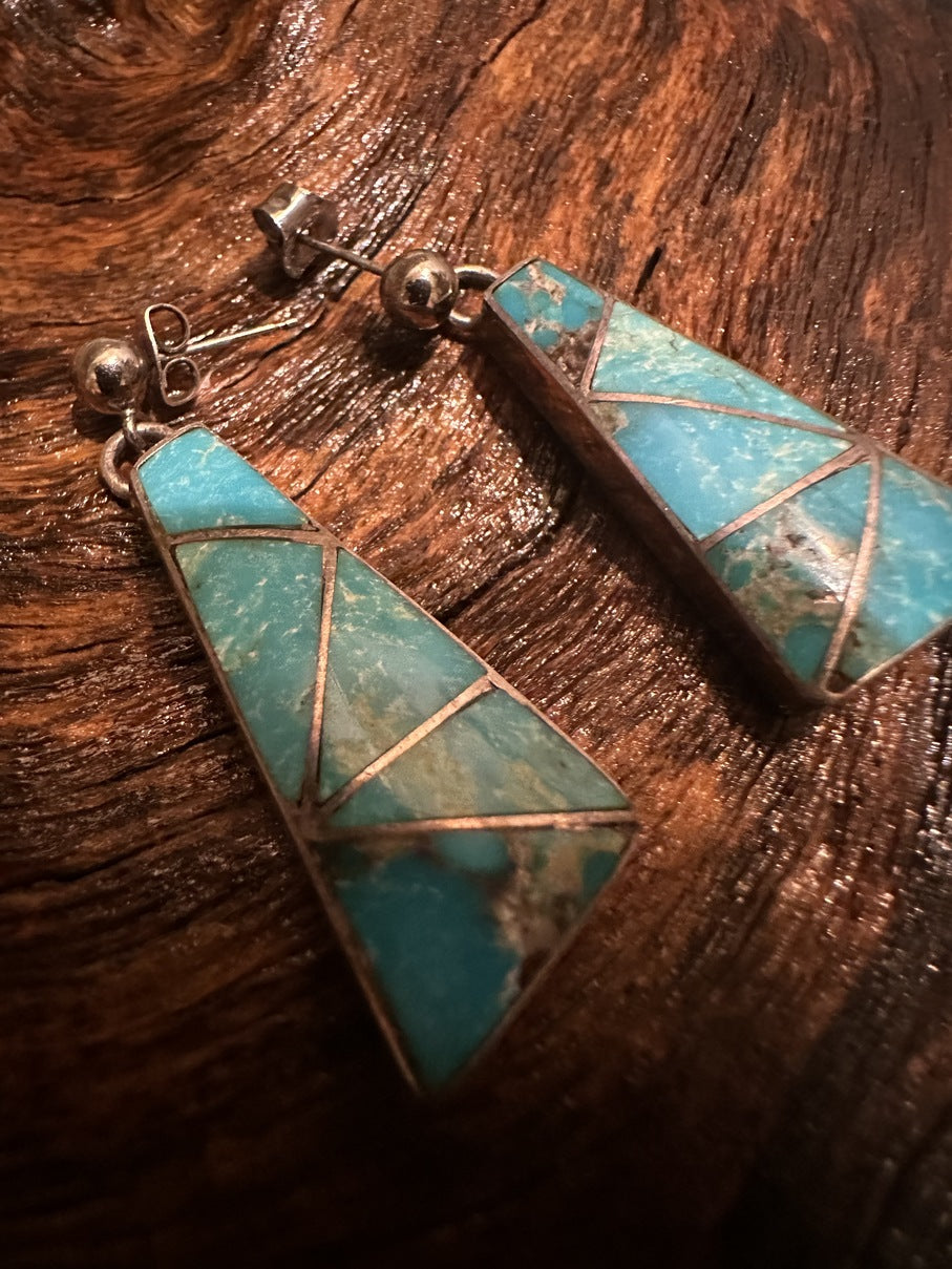Old Zuni Channel Inlay Turquoise Earrings