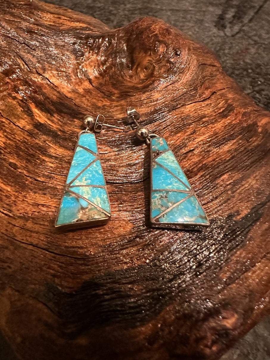 Old Zuni Channel Inlay Turquoise Earrings