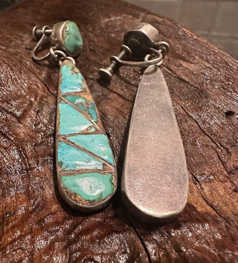 Old Zuni Inlay Mosaic Dangler Earrings