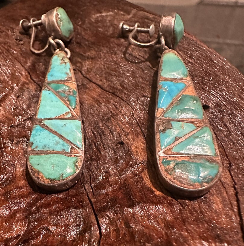 Old Zuni Inlay Mosaic Dangler Earrings