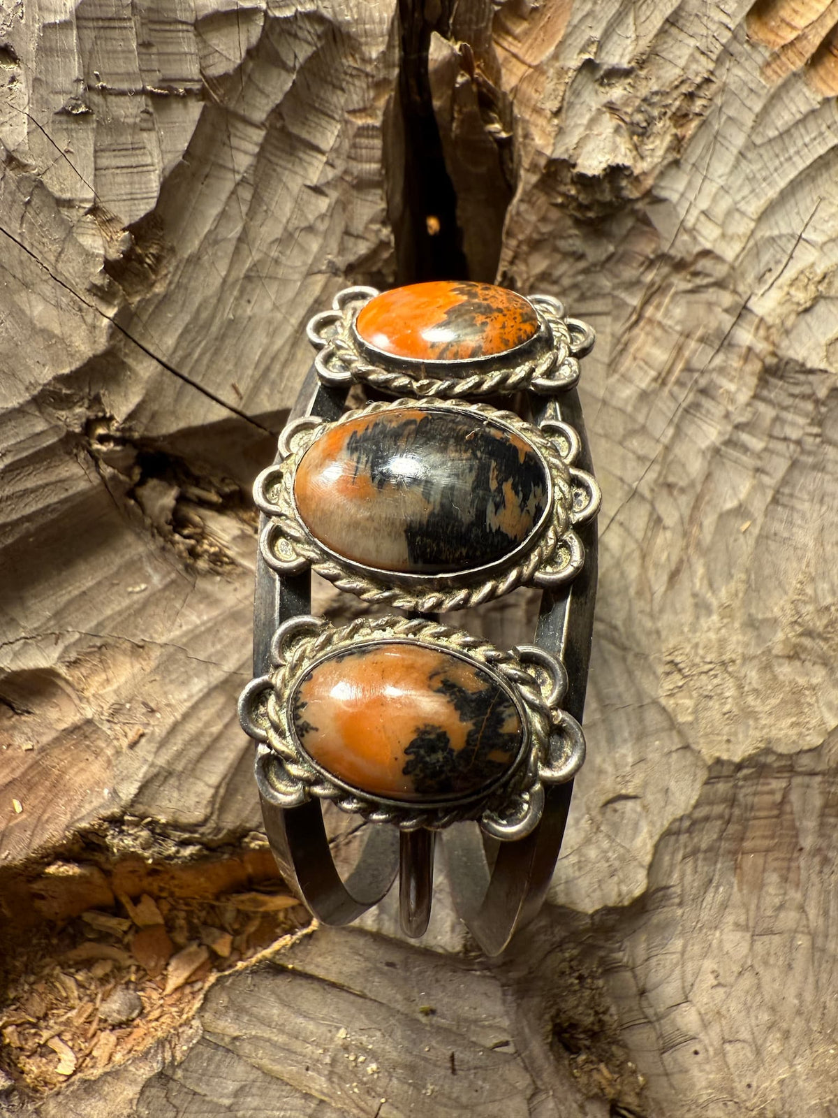 Orange & Black Sterling Silver Bracelet