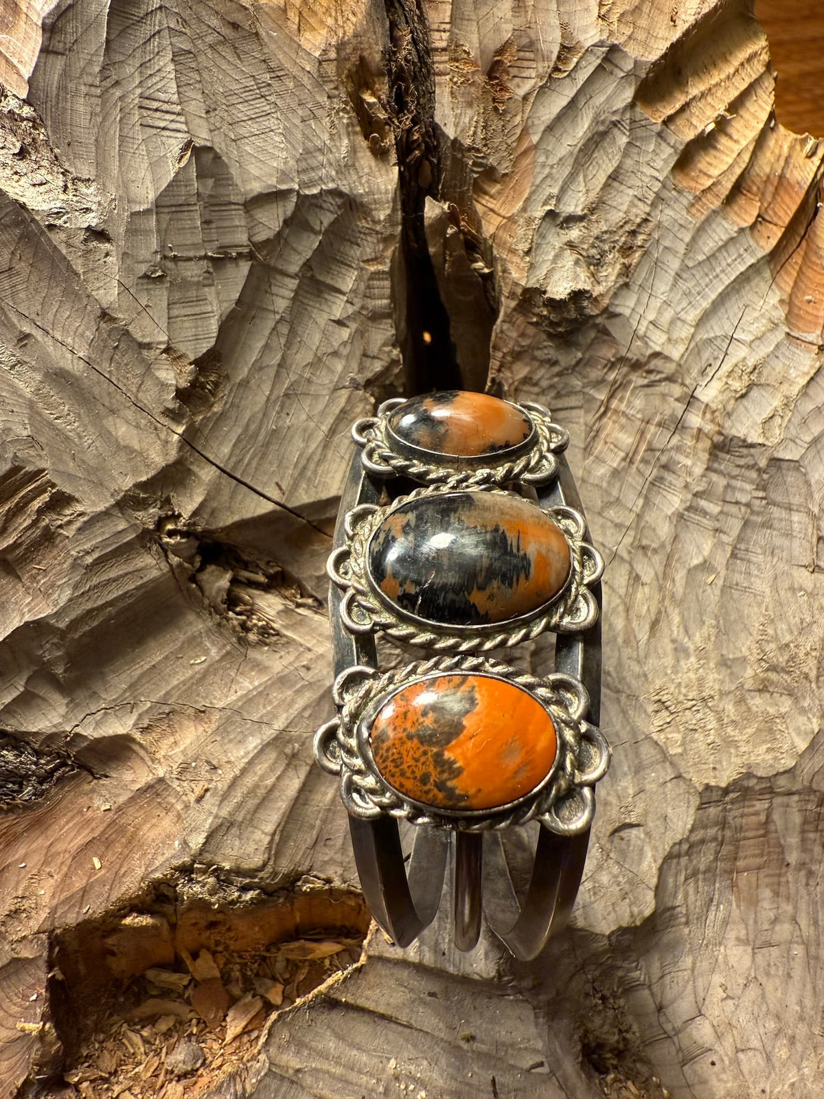 Orange & Black Sterling Silver Bracelet