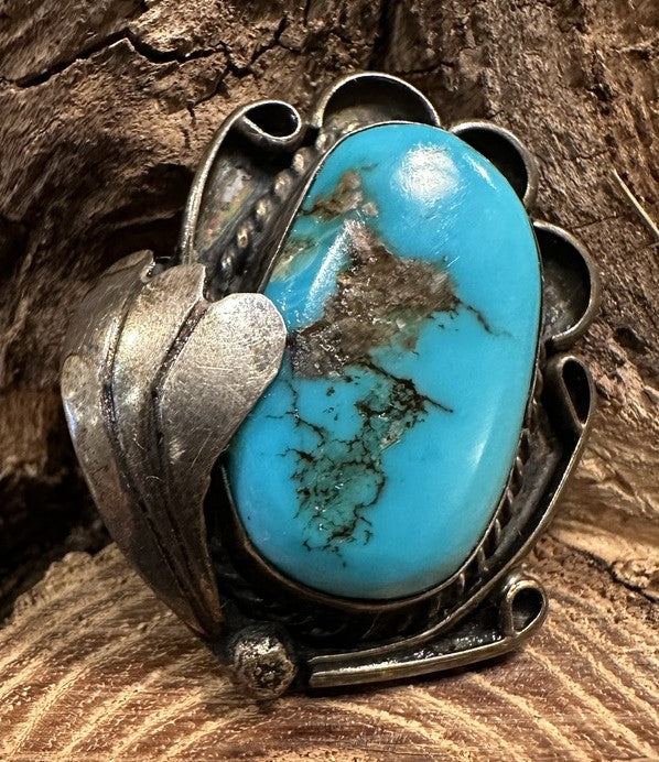 Oval Turquoise Matrix Floral Pendant