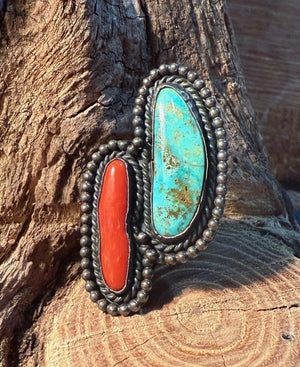 Radiating Rain Drop Turquoise Coral Ring