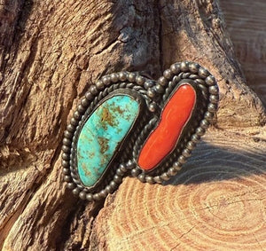 Radiating Rain Drop Turquoise Coral Ring