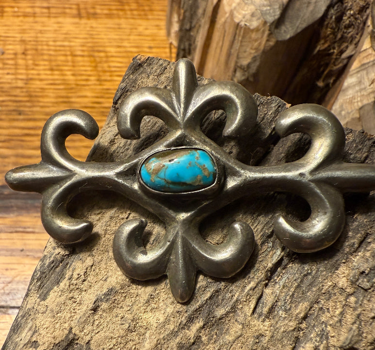 Sand Cast Silver Turquoise Pin