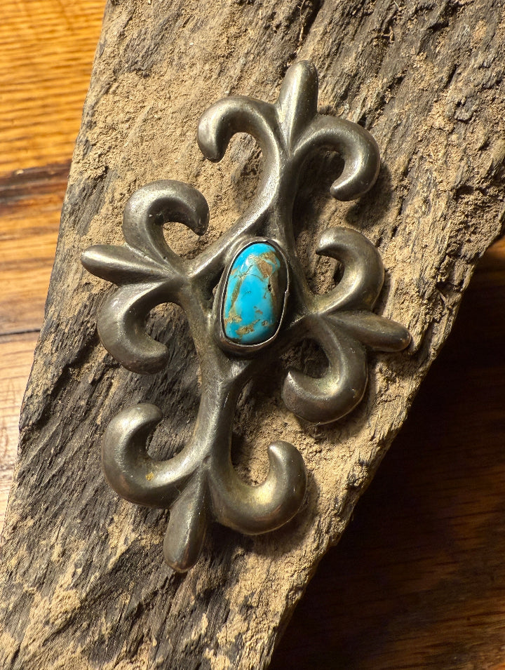 Sand-Cast-Silver-Turquoise-Pin