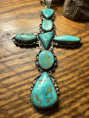 Seven Stone Turquoise Cross Pendant