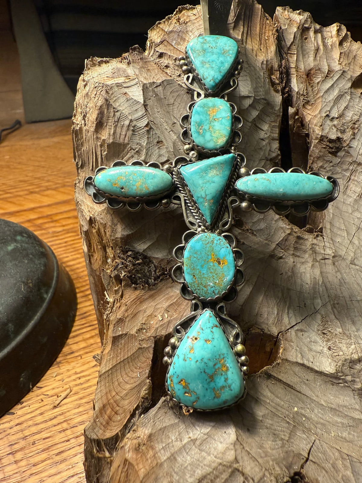 Seven Stone Turquoise Cross Pendant
