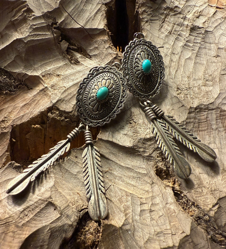Silver Concha Feather Earrings