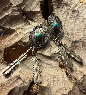 Silver Concha Feather Earrings