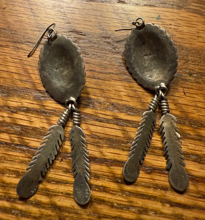 Silver Concha Feather Earrings