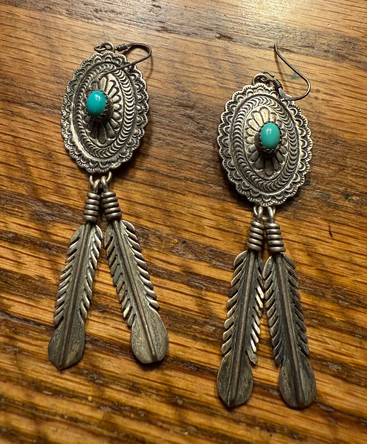 Silver Concha Feather Earrings