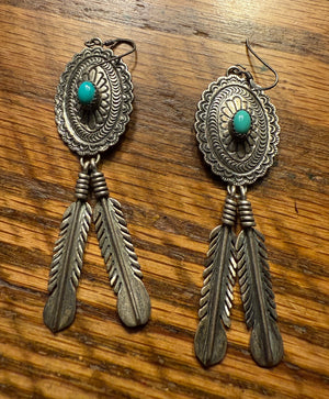 Silver Concha Feather Earrings